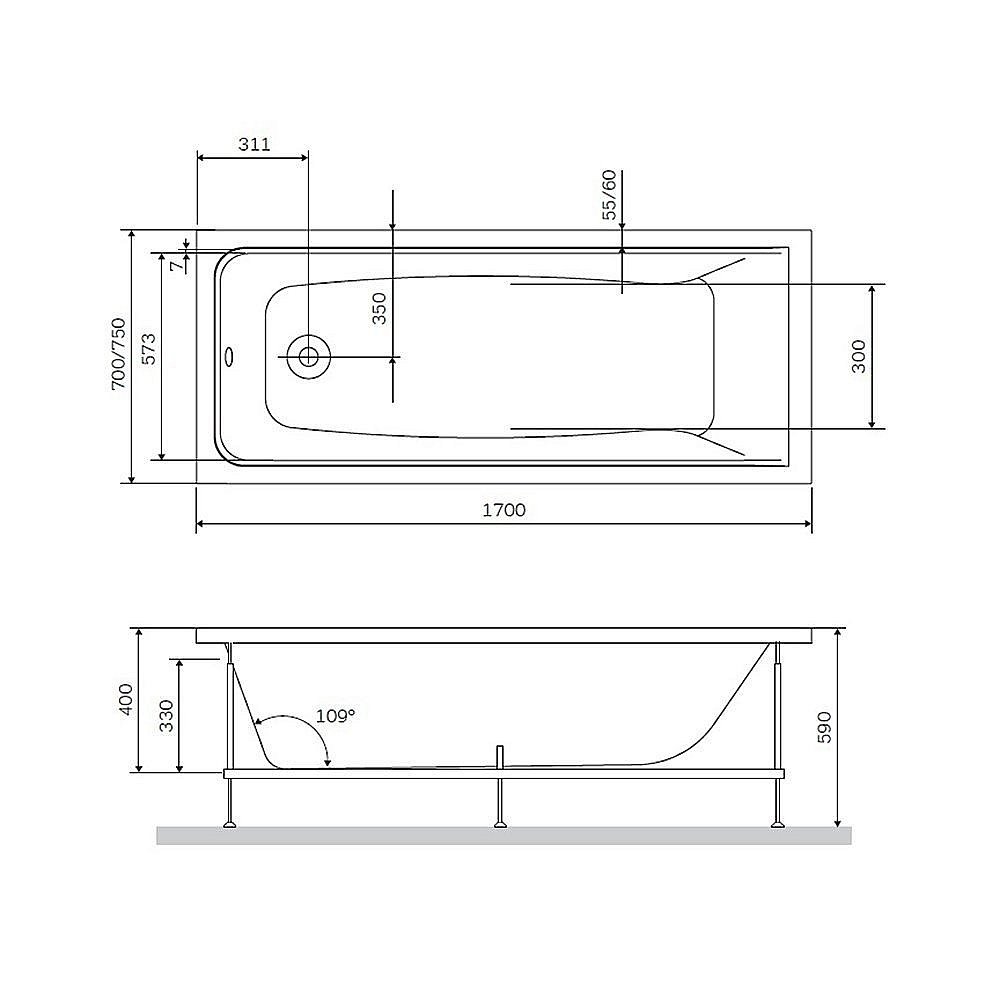 Ванна акриловая AM.PM GEM W90A-170-070W-A  70x170 купить в интернет-магазине Sanbest