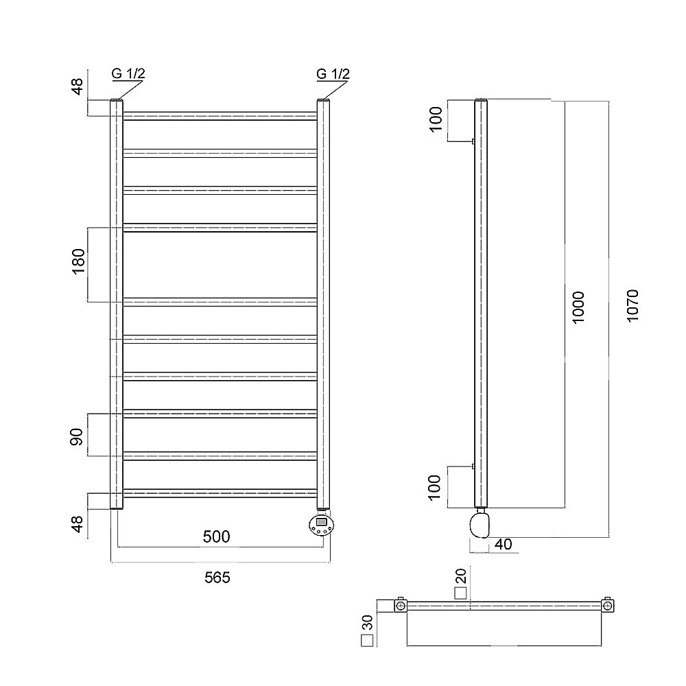 Полотенцесушитель электрический Domoterm Квадро П10 500х1000 E хром купить в интернет-магазине сантехники Sanbest