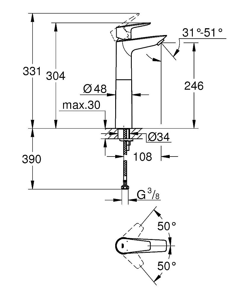 Смеситель для раковины Grohe BauEdge 2020 23761001 купить в интернет-магазине сантехники Sanbest
