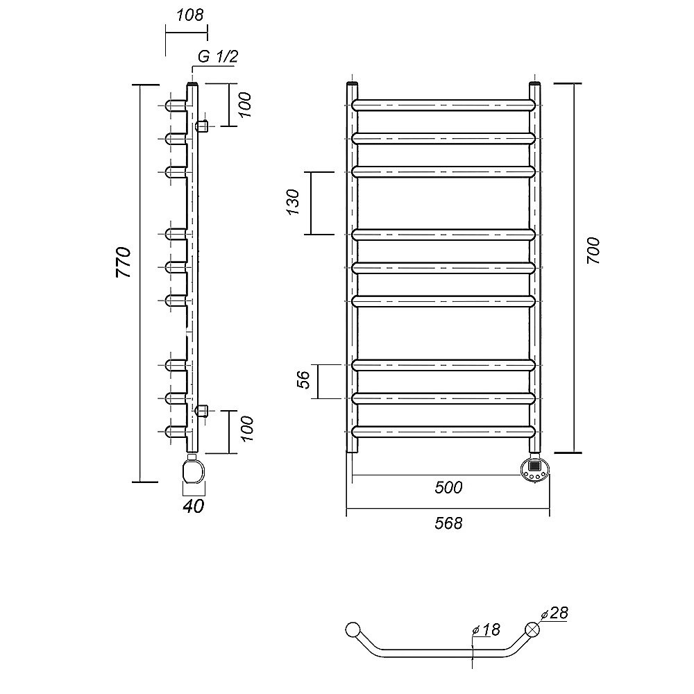 Полотенцесушитель электрический Domoterm Лаура П9 500x700 АБР E бронза купить в интернет-магазине сантехники Sanbest
