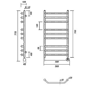 Полотенцесушитель электрический Domoterm Лаура П9 500x700 АБР E бронза купить в интернет-магазине сантехники Sanbest