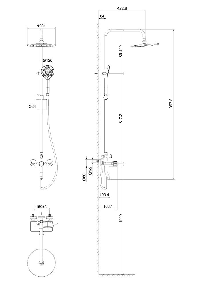 Душевая система WONZON & WOGHAND CLICK, Хром (WW-N3S962-CR) купить в интернет-магазине сантехники Sanbest