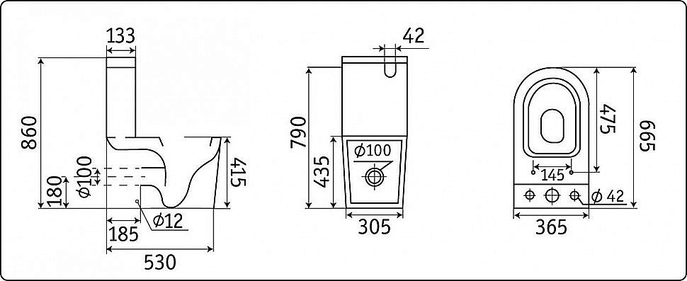 Унитаз напольный Ceramalux NS-2178 белый, безободковый, с бачком, с крышкой микролифт купить в интернет-магазине Sanbest