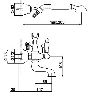 Смеситель для ванны Cisal ARCANA TOSCANA TS00012027 Бронза купить в интернет-магазине сантехники Sanbest