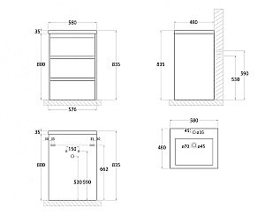 Тумба с раковиной Art&Max FAMILY_580_3C_PIA_BL белый глянцевый для ванной в интернет-магазине Sanbest