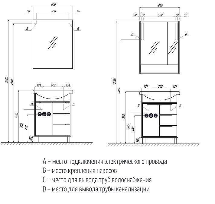 Зеркальный шкаф Акватон Рико 65 купить в интернет-магазине сантехники Sanbest