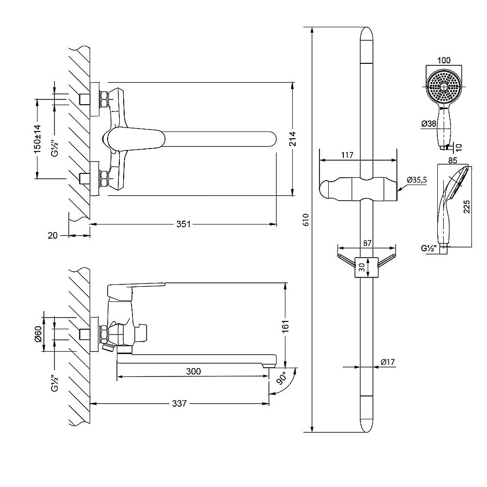 Смеситель для ванны Lemark Point LM0379C хром купить в интернет-магазине сантехники Sanbest