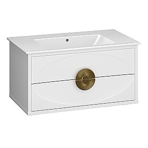 Тумба подвесная с раковиной Опадирис Ибица 90 белая/золото для ванной в интернет-магазине Sanbest