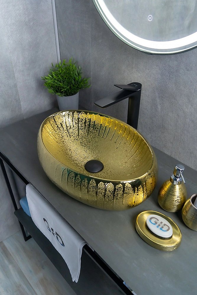 Раковина накладная Gid Lago 48 9030g 52234 золото купить в интернет-магазине Sanbest