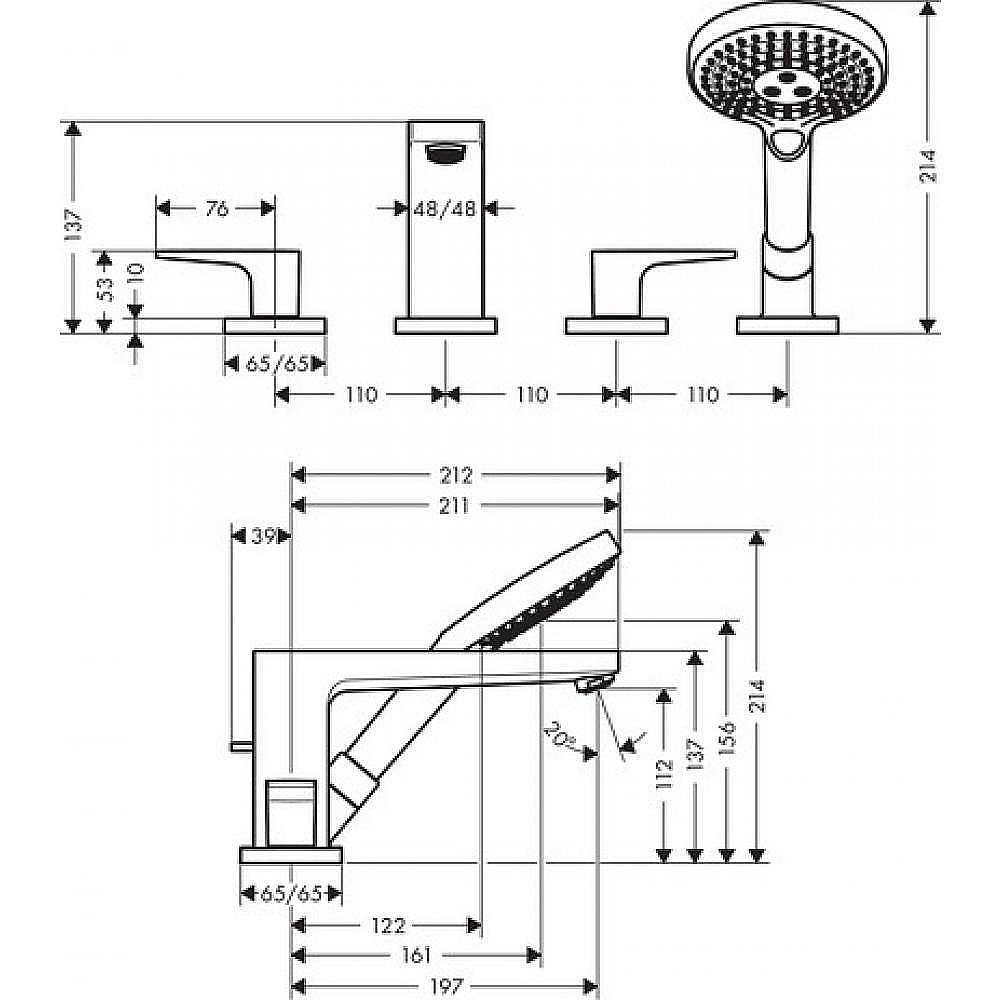 Смеситель для ванны Hansgrohe Metropol 32552000 купить в интернет-магазине сантехники Sanbest