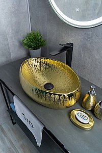Раковина накладная Gid Lago 48 9030g 52234 золото купить в интернет-магазине Sanbest