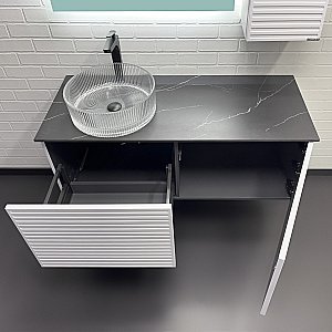 Тумба с раковиной Comforty Геленджик 120 белая матовая/раковина прозрачная для ванной в интернет-магазине Sanbest