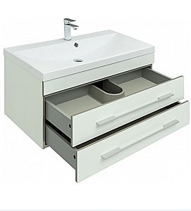 Тумба с раковиной Aquanet Верона 90/Нота New 90 подвесная с 2 ящиками белая глянцевая для ванной в интернет-магазине Sanbest