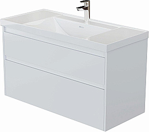 Тумба с раковиной Aquanet Nova Lite 2.0 110 346314+347434 белая глянцевая для ванной в интернет-магазине Sanbest