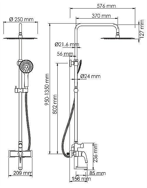 Душевая система WasserKRAFT Sauer 7100 A17101 купить в интернет-магазине сантехники Sanbest