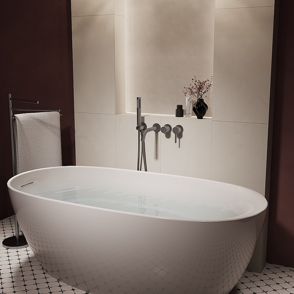 Смеситель для ванны Vincea Villa VTFW-1VL1GM вороненая сталь купить в интернет-магазине сантехники Sanbest