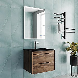 Тумба с раковиной Vincea Chiara 2D 60 VMC-2C2600CO/VCB-13600B тёмный дуб/раковина черная для ванной в интернет-магазине Sanbest