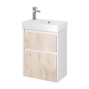 Тумба с  раковиной подвесная/напольная Dreja SLIM 55 белый глянец/дуб кантри для ванной в интернет-магазине Sanbest
