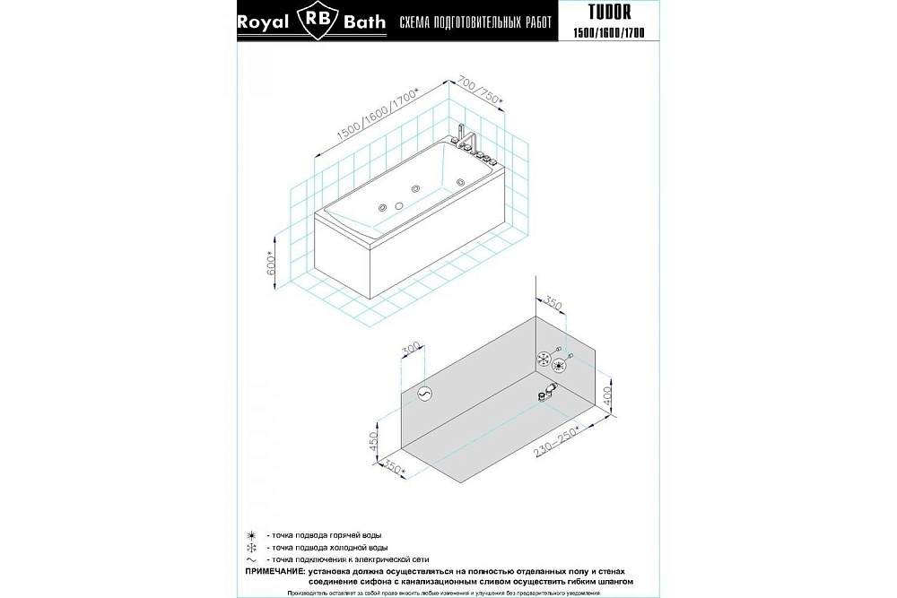 Гидромассажная ванна Royal Bath Tudor Standart 170x75 купить в интернет-магазине Sanbest