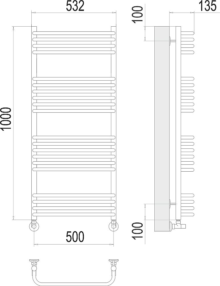 Полотенцесушитель водяной Terminus Стандарт П20 500х1000 купить в интернет-магазине сантехники Sanbest
