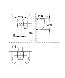 Раковина на полупьедестале Grohe Bau Ceramic 61 белая купить в интернет-магазине Sanbest