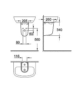 Раковина на полупьедестале Grohe Bau Ceramic 61 белая купить в интернет-магазине Sanbest