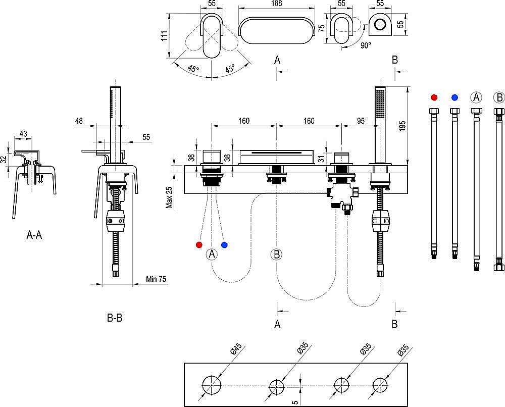 Смеситель для ванны Ravak Chrome CR 025.20BL черный купить в интернет-магазине сантехники Sanbest