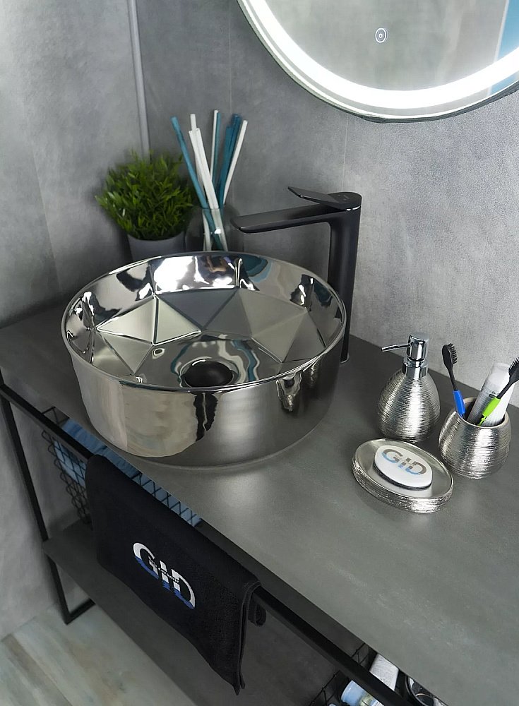 Раковина накладная Gid 40 D1342h014 53330 серебро купить в интернет-магазине Sanbest