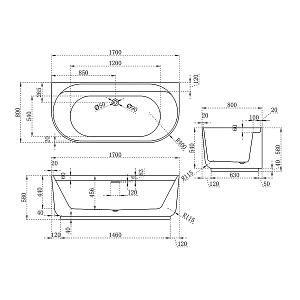 Ванна Vincea 170x80 VBT-621B белая купить в интернет-магазине Sanbest