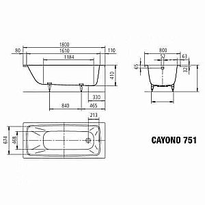 Ванна стальная Kaldewei Cayono 751 180x80 275100013001 Easy-clean белый купить в интернет-магазине Sanbest