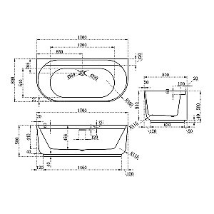 Ванна Vincea 170x80 VBT-621B белая купить в интернет-магазине Sanbest