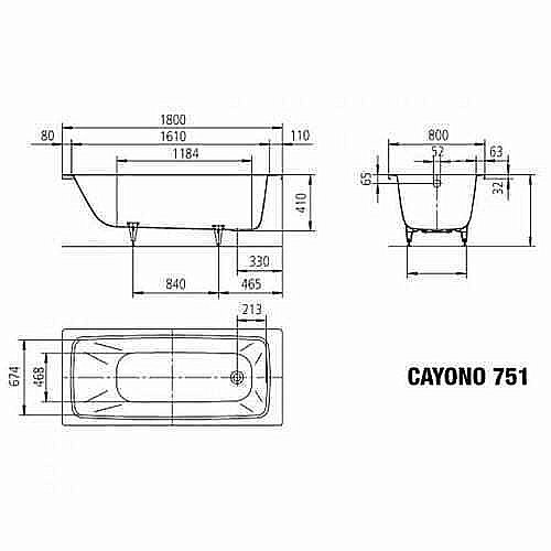 Ванна стальная Kaldewei Cayono 751 180x80 275100013001 Easy-clean белый купить в интернет-магазине Sanbest