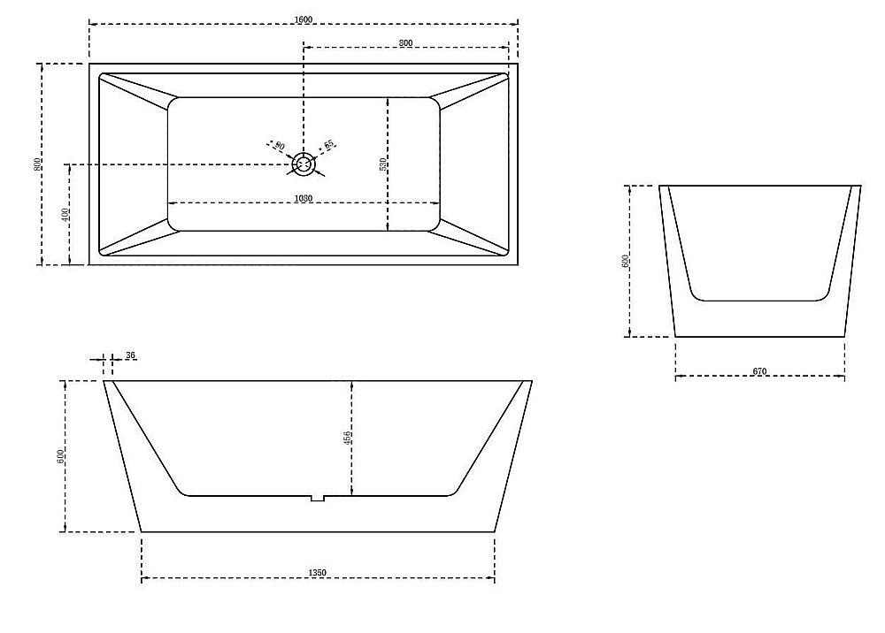 Ванна акриловая отдельностоящая ABBER AB9224-1.6 160x80 купить в интернет-магазине Sanbest