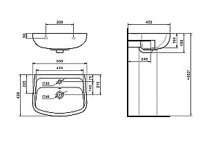 Раковина Santek Лонги 55 1.WH50.1.755 белая купить в интернет-магазине Sanbest