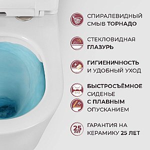 Унитаз подвесной Cezares Liner-Tor CZR-3808-53-TH-TOR/SC белый, безободковый, с крышкой микролифт, слив торнадо купить в интернет-магазине Sanbest