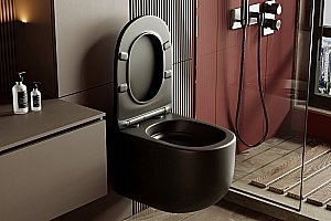 Унитаз подвесной Abber Bequem AC1104TMB черный матовый, безободковый, с крышкой микролифт, слив торнадо купить в интернет-магазине Sanbest