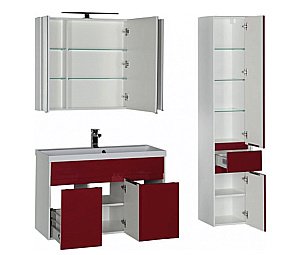 Тумба с раковиной Aquanet Латина 100 бело-бордовая глянцевая для ванной в интернет-магазине Sanbest