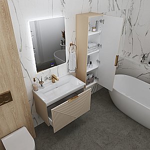 Тумба с раковиной подвесная Grossman БЛИСС 60 с 1 ящ, бежевая матовая для ванной в интернет-магазине Sanbest