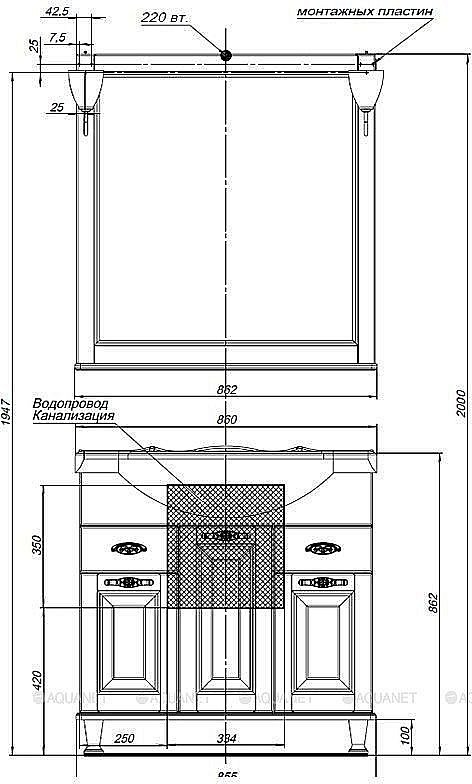 Зеркало Aquanet Тесса Декапе 85 жасмин/золото в ванную от интернет-магазине сантехники Sanbest