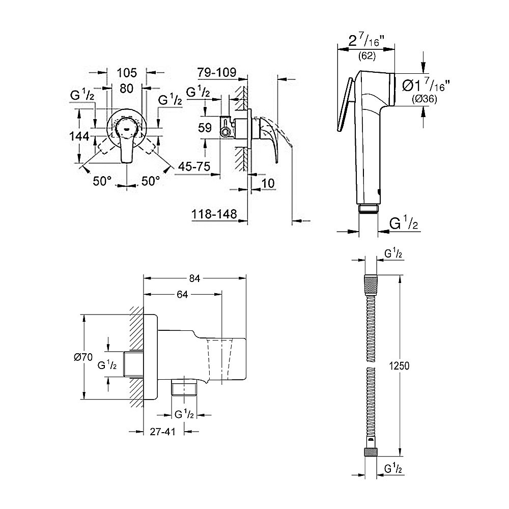 Душевой гарнитур Grohe BauCurve 123072 купить в интернет-магазине сантехники Sanbest