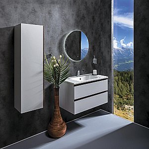 Тумба с раковиной Armadi Art Capolda 85 белая с ручкой орех для ванной в интернет-магазине Sanbest