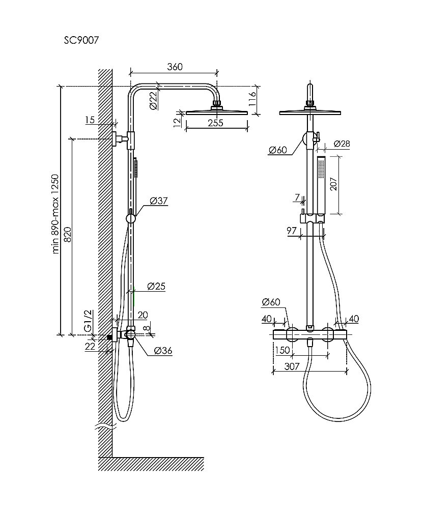 Душевая система Sancos Etna SC9007GG вороненая сталь купить в интернет-магазине сантехники Sanbest