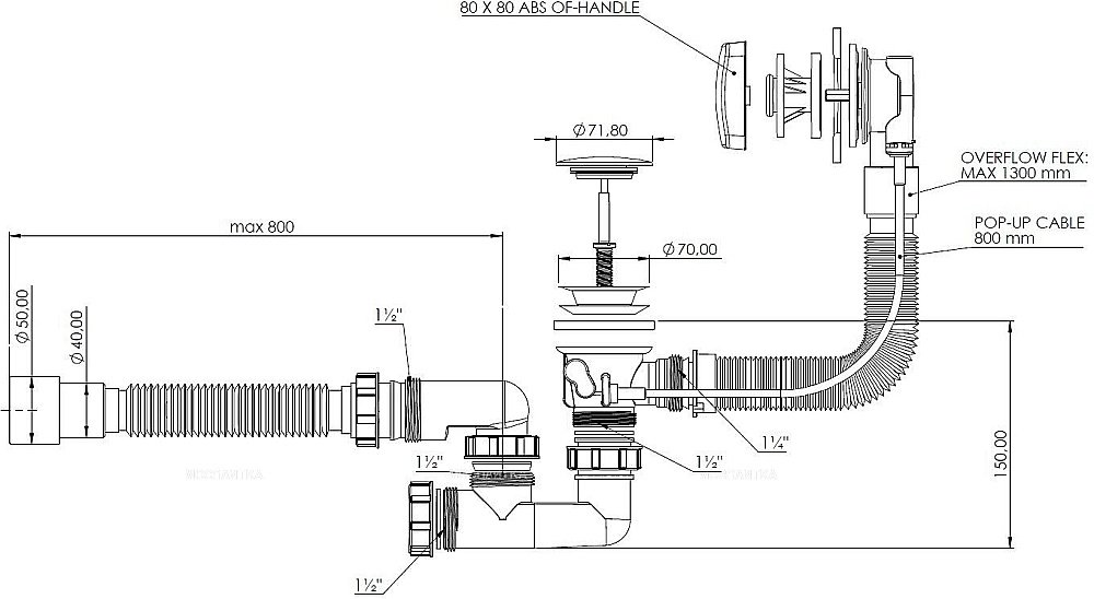 Слив-перелив для ванны Aquanet 339431 хром купить в интернет-магазине сантехники Sanbest