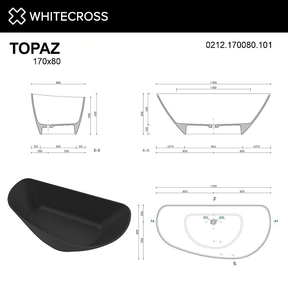 Ванна WhiteCross Topaz 170x80 черный глянец купить в интернет-магазине Sanbest