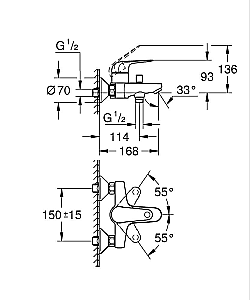 Смеситель для ванны GROHE Euroeco 32743001 хром купить в интернет-магазине сантехники Sanbest