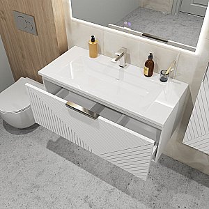 Тумба с раковиной подвесная Grossman БЛИСС 100 с 1 ящ, белая матовая для ванной в интернет-магазине Sanbest