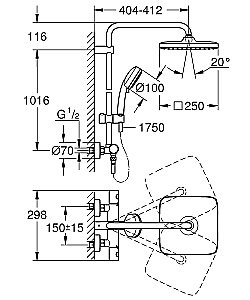 Душевая система Grohe Tempesta Cosmopolitan 250 CUBE 26689000 хром купить в интернет-магазине сантехники Sanbest