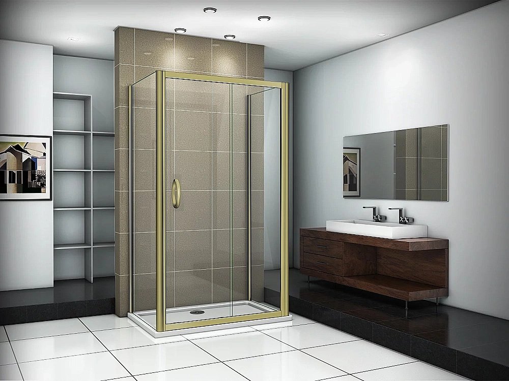Душевой уголок Good Door JAZZ WTW+SP+SP 110х80 стекло прозрачное/профиль золото купить в интернет-магазине Sanbest