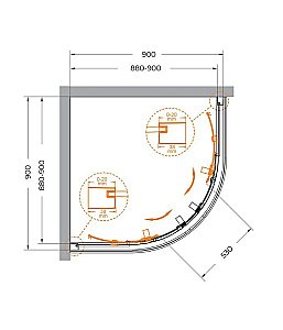 Душевой уголок Cezares Relax 90x90 RELAX-304-R-2-90-C-BORO стекло прозрачное/профиль матовое брашированное золото купить в интернет-магазине Sanbest