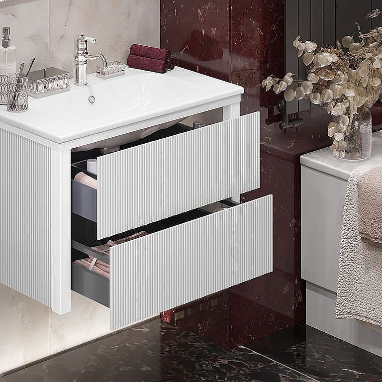 Тумба с раковиной Опадирис Рубинно 80 белая глянцевая для ванной в интернет-магазине Sanbest